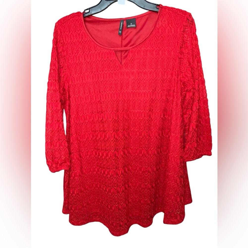 New Directions Red Swing Style 3/4 Sleeve Blouse, Size Medium